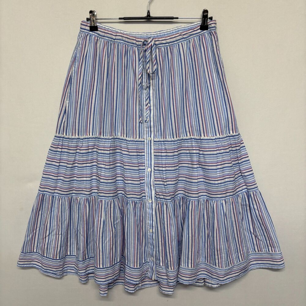 Xirena Women Tiered Midi Skirt Size Medium Stripes Cotton USA C132 -16